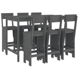 Berkfield 7 Piece Garden Bar Set Grey Solid Wood Pine - thumbnail 2