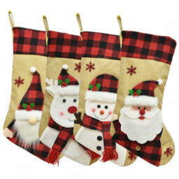 Amorly 4Pcs 18Inch Large Christmas Stockings, Santa Snowman Patterns With Buffalo Plaid Cuff, Classic Xmas Hanging Ornaments - thumbnail 1