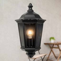 First Choice Lighting Sienna Black With Clear Glass Ip44 Outdoor Half Lantern Wall Light - thumbnail 2