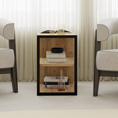 Decortie Echo Modern 3-Tier Sofa End Side Table Bedside Metal Frame Oak Living Room - image 1