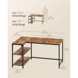 L-Shaped Corner Office Desk, Computer Workstation With Reversible Adjustable Storage Shelves, Rustic Brown - thumbnail 2