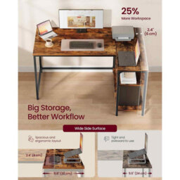 L-Shaped Corner Office Desk, Computer Workstation With Reversible Adjustable Storage Shelves, Rustic Brown - thumbnail 3