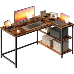 L-Shaped Corner Office Desk, Computer Workstation With Reversible Adjustable Storage Shelves, Rustic Brown - thumbnail 7