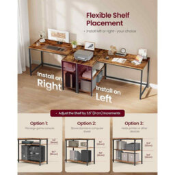 L-Shaped Corner Office Desk, Computer Workstation With Reversible Adjustable Storage Shelves, Rustic Brown - thumbnail 4