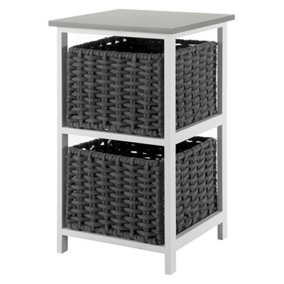 Livivo Bedside Table Storage Cabinet W/ 2 Drawers Wicker Baskets - Fully Assembled, Great For Living Room, Office, Home & Bedroom - image 1