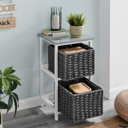 Livivo Bedside Table Storage Cabinet W/ 2 Drawers Wicker Baskets - Fully Assembled, Great For Living Room, Office, Home & Bedroom - thumbnail 2