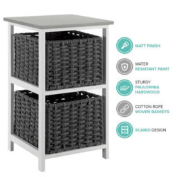 Livivo Bedside Table Storage Cabinet W/ 2 Drawers Wicker Baskets - Fully Assembled, Great For Living Room, Office, Home & Bedroom - thumbnail 7