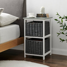 Livivo Bedside Table Storage Cabinet W/ 2 Drawers Wicker Baskets - Fully Assembled, Great For Living Room, Office, Home & Bedroom - thumbnail 4