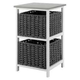 Livivo Bedside Table Storage Cabinet W/ 2 Drawers Wicker Baskets - Fully Assembled, Great For Living Room, Office, Home & Bedroom - thumbnail 1