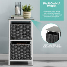 Livivo Bedside Table Storage Cabinet W/ 2 Drawers Wicker Baskets - Fully Assembled, Great For Living Room, Office, Home & Bedroom - thumbnail 6