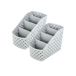 Multi-Compartment Plastic Desk & Drawer Storage Organiser Set 2Pack - Grey Small Size - thumbnail 2