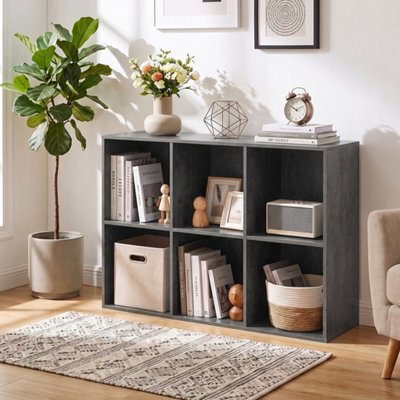 Grey Modern 6 Cube Bookshelf Display Rack Horizontal Vertical Bookcase Organizer - image 1