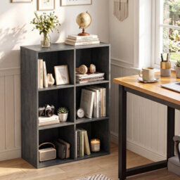 Grey Modern 6 Cube Bookshelf Display Rack Horizontal Vertical Bookcase Organizer - thumbnail 3