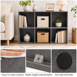 Grey Modern 6 Cube Bookshelf Display Rack Horizontal Vertical Bookcase Organizer - thumbnail 5