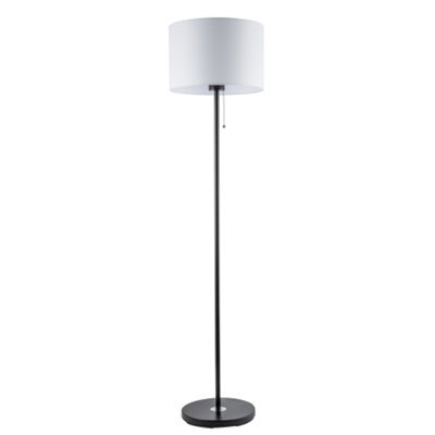 Happy Homewares Classic Matte Black Floor Lamp With Metal Pull Switch And Cotton Shade - image 1