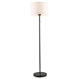 Happy Homewares Classic Matte Black Floor Lamp With Metal Pull Switch And Cotton Shade - thumbnail 2