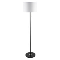 Happy Homewares Classic Matte Black Floor Lamp With Metal Pull Switch And Cotton Shade - thumbnail 3
