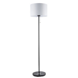 Happy Homewares Classic Matte Black Floor Lamp With Metal Pull Switch And Cotton Shade