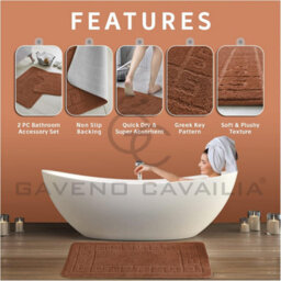 Gc Gaveno Cavailia Grecian Grace 2 Piece Bath Mat Set Terracotta Quick Dry Water Absorbent Bathroom Shower Mat & Pedestal Set - thumbnail 2