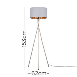 Valuelights Camden Brushed Chrome Tripod Floor Lamp With Grey/gold Shade And Bulb - thumbnail 5