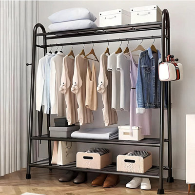 Black 3-Tier Wheeled Garment Rack With Clothes Rail & Shoe Storage - image 1