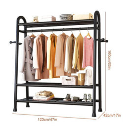 Black 3-Tier Wheeled Garment Rack With Clothes Rail & Shoe Storage - thumbnail 2