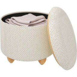 Round Linen Storage Ottoman Padded Foot Stool Wood Legs