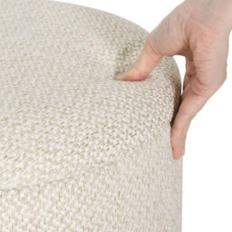 Round Linen Storage Ottoman Padded Foot Stool Wood Legs - thumbnail 3