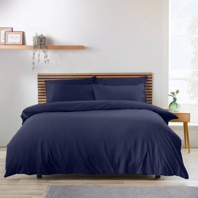 Catherine Lansfield So Soft Non-Iron Double Duvet Cover Set With Pillowcases Navy Blue - image 1