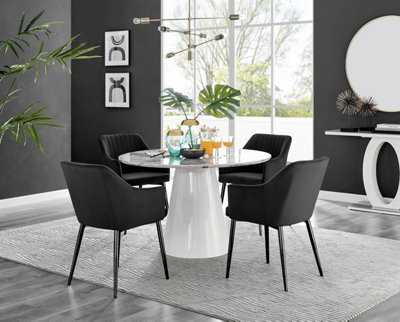 Furniturebox Uk Palma White Marble Effect Round Dining Table & 4 Black Calla Black Leg Chairs - image 1