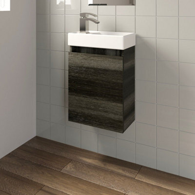 Affine Charcoal Wall Hung 400mm Slimline Vanity Unit Basin Sink Cloakroom Bathroom - image 1