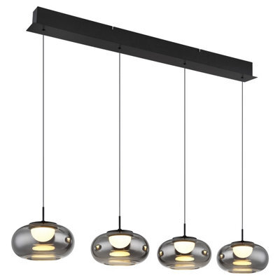 Luminosa Lighting Luminosa Quintara Bar Pendant Ceiling Light Matt Black Smoke Glass Shade 4X Led 3000K - image 1