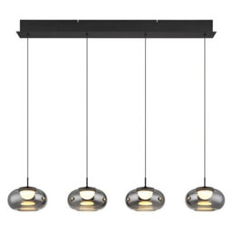 Luminosa Lighting Luminosa Quintara Bar Pendant Ceiling Light Matt Black Smoke Glass Shade 4X Led 3000K - thumbnail 3