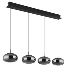 Luminosa Lighting Luminosa Quintara Bar Pendant Ceiling Light Matt Black Smoke Glass Shade 4X Led 3000K - thumbnail 2