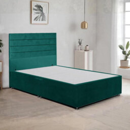 Emerald Green Plush Fabric 4Ft6 Double Bed Frame With 48 Inch Horizontal Line Headboard And 2 Drawers - thumbnail 2