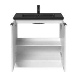 Affine 800mm Fluted White Bathroom Vanity Unit Soft Close Cabinet Black Ceramic Basin - thumbnail 5