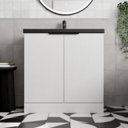 Affine 800mm Fluted White Bathroom Vanity Unit Soft Close Cabinet Black Ceramic Basin - thumbnail 1
