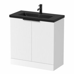 Affine 800mm Fluted White Bathroom Vanity Unit Soft Close Cabinet Black Ceramic Basin - thumbnail 4