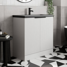 Affine 800mm Fluted White Bathroom Vanity Unit Soft Close Cabinet Black Ceramic Basin - thumbnail 2