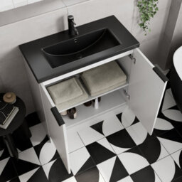 Affine 800mm Fluted White Bathroom Vanity Unit Soft Close Cabinet Black Ceramic Basin - thumbnail 3