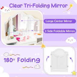 Costway Kids Vanity Table And Chair Set Princess Makeup Vanity Set W/ Tri-Folding Mirror - thumbnail 7