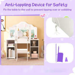 Costway Kids Vanity Table And Chair Set Princess Makeup Vanity Set W/ Tri-Folding Mirror - thumbnail 8