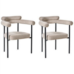 Beliani Set Of 2 Dining Chairs Lyney Fabric Beige
