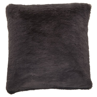 Orsina Grey Square Faux Fur Cushion, Luxe Feather-Filled Throw Pillow With Faux-Suede Reverse, Grey Fur Cushion - image 1