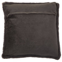 Orsina Grey Square Faux Fur Cushion, Luxe Feather-Filled Throw Pillow With Faux-Suede Reverse, Grey Fur Cushion - thumbnail 3