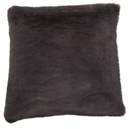 Orsina Grey Square Faux Fur Cushion, Luxe Feather-Filled Throw Pillow With Faux-Suede Reverse, Grey Fur Cushion - thumbnail 2