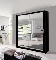 Milan Sliding Mirror Door Wardrobe With Hanging Rails & Shelves ( Black , 100 Cm ) - thumbnail 1