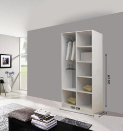 Milan Sliding Mirror Door Wardrobe With Hanging Rails & Shelves ( Black , 100 Cm ) - thumbnail 2