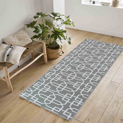 Machine Washable Cubed Trellis Design Anti Slip Doormats Grey Cream 80X300 Cm - image 1