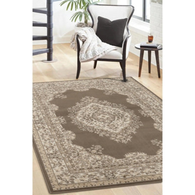 Melrose Colorama Traditional Taupe Round Area Indoor Rug 120X120Cm - image 1